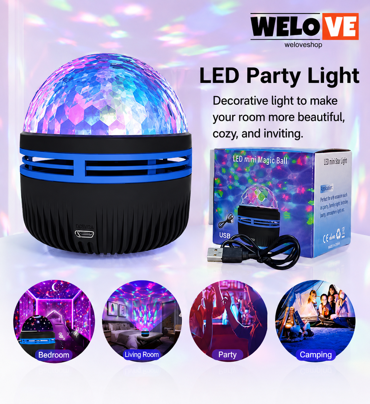LED    Disco Ball Party Light – RGB 360° Rotating